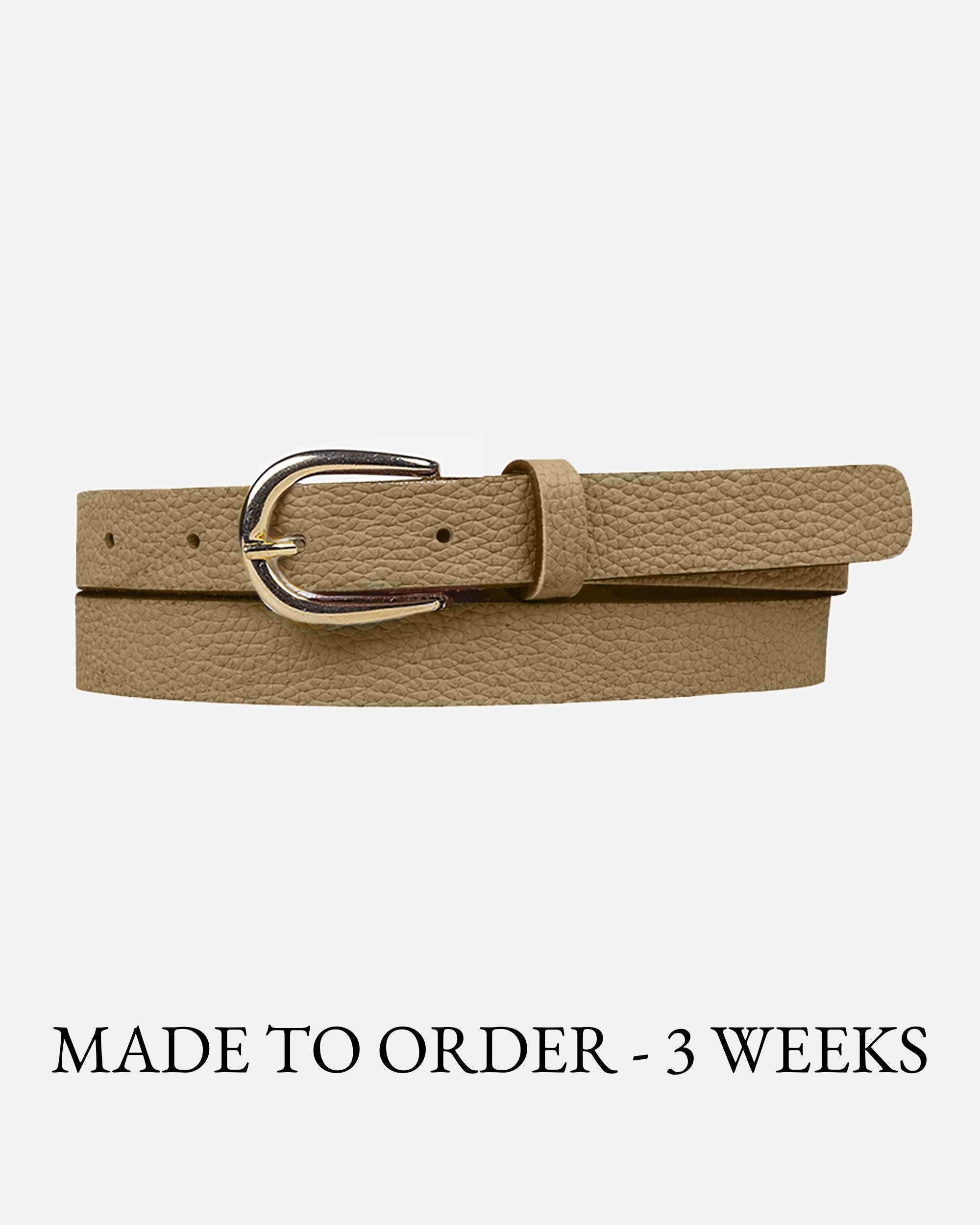 Taupe Clara | Pebbled Leather Belt with Polished Buckle