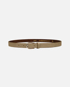 Taupe Clara | Pebbled Leather Belt with Polished Buckle