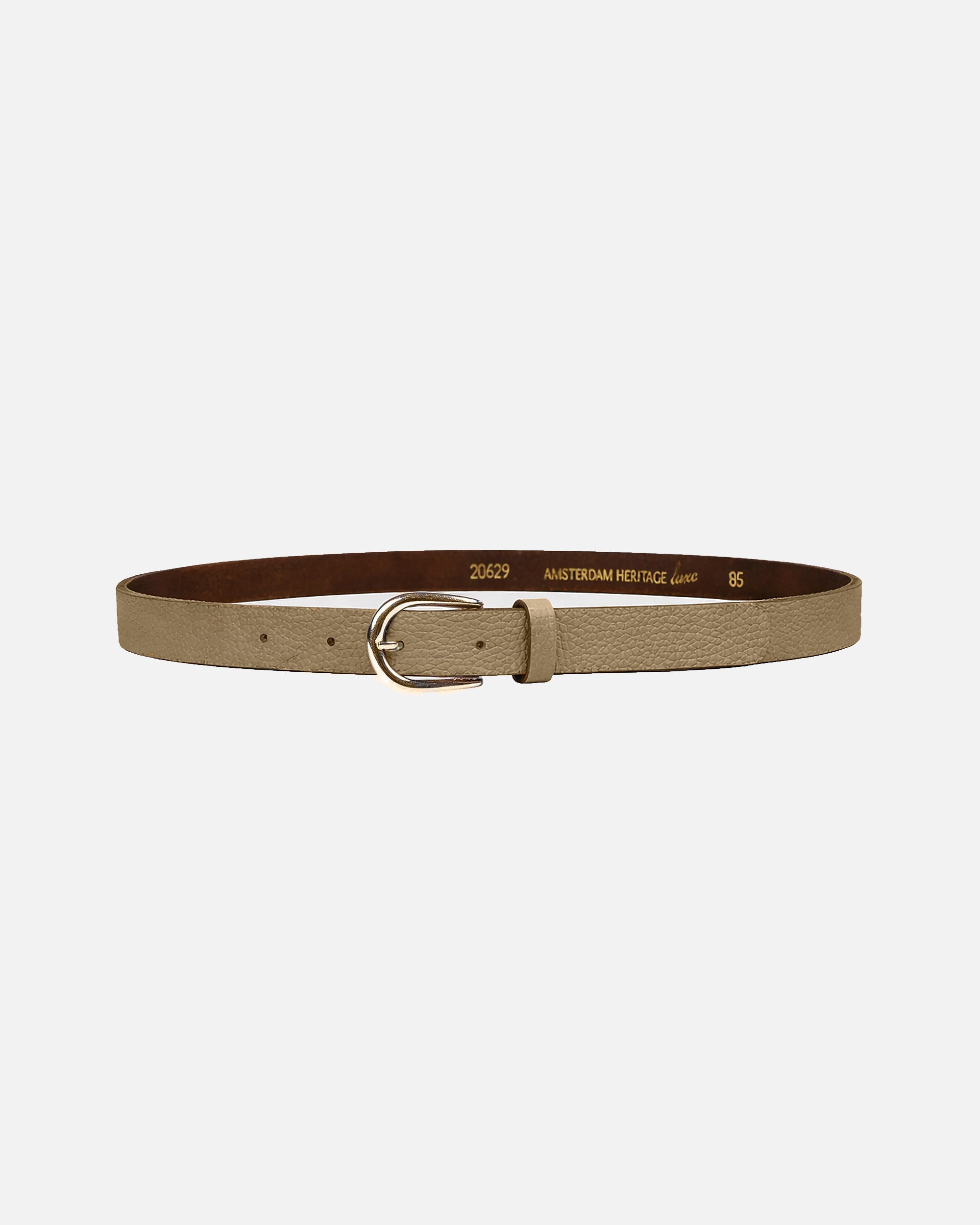 Taupe Clara | Pebbled Leather Belt with Polished Buckle