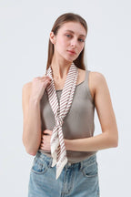 Cream Striped Satin Silky Skinny Scarf – Leto Accessories – view 2