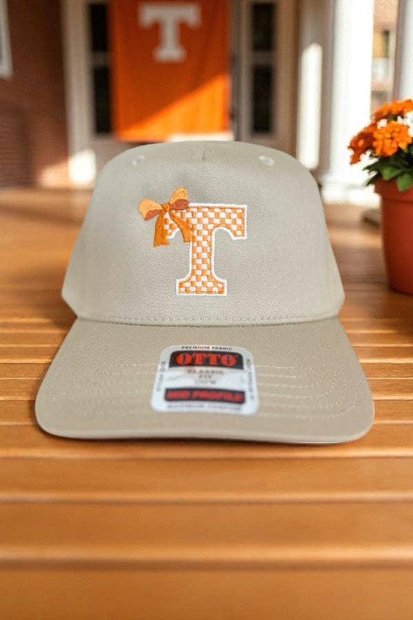 Vols T with Bow Tan Canvas Embroidered Hat