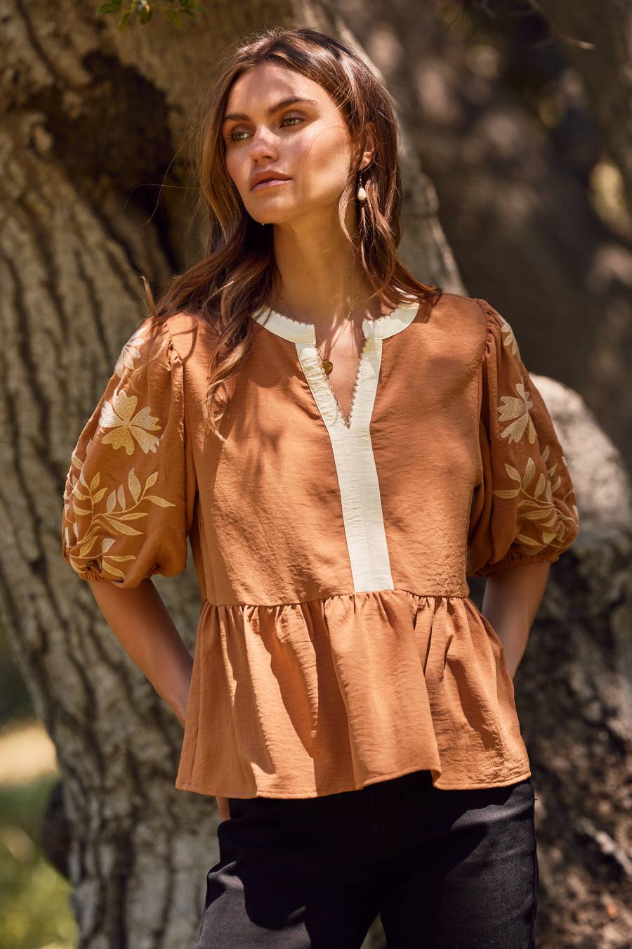 Solid Airflow Peplum Blouse : Mocha