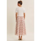 FIELD OF PLEATED WILDFLOWERS SWEATER TWOFER MIDI DRESS: PINK/LILAC