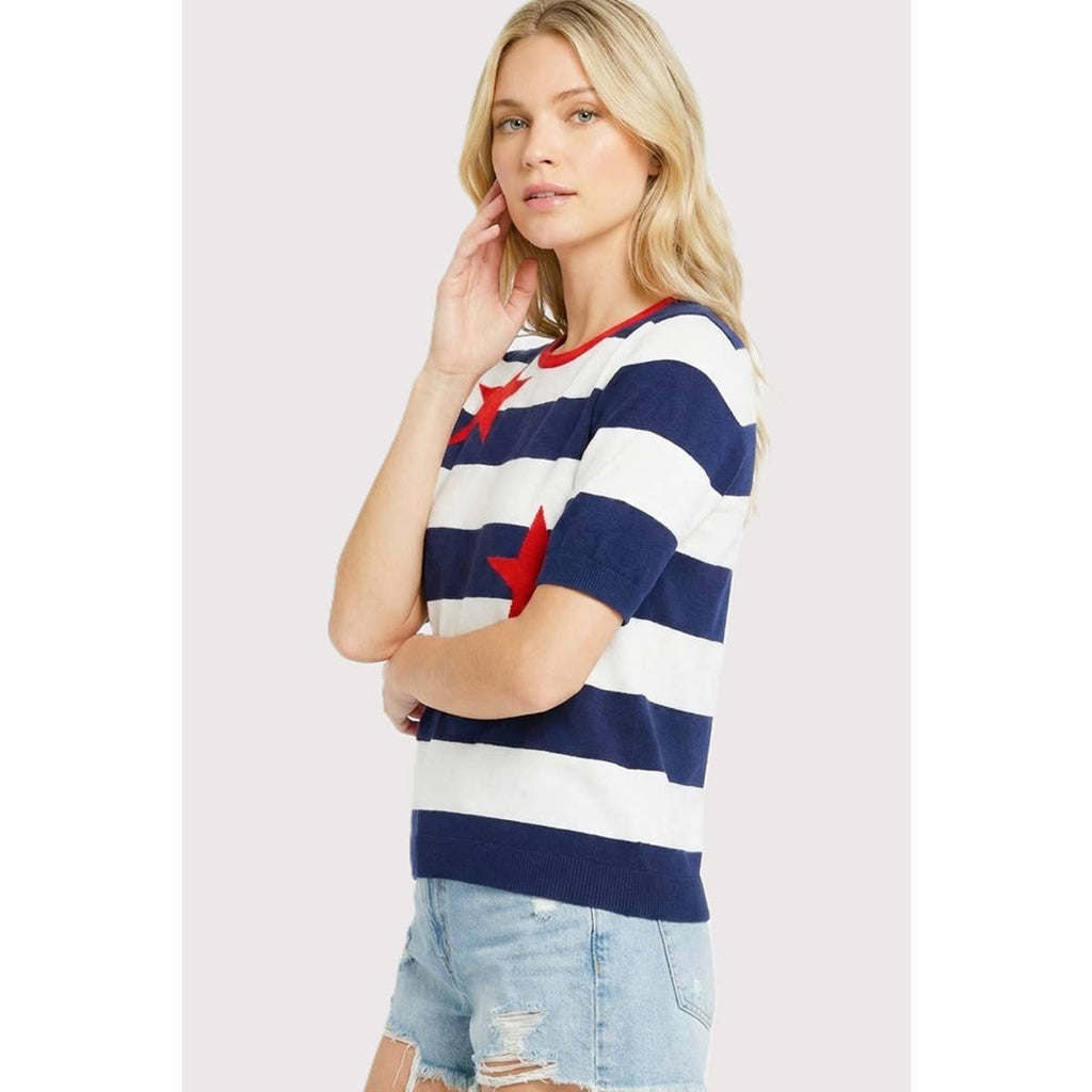Navy/Red 4TH of July Star Striped Sweater