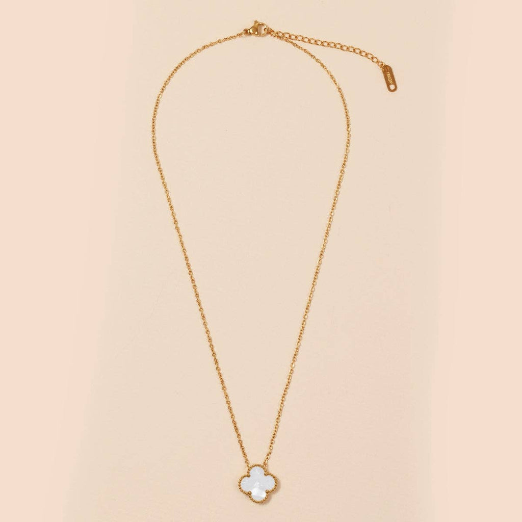 Floral Charm 18K Gold Dip Stainless Steel Necklace: White / One / B4JN001