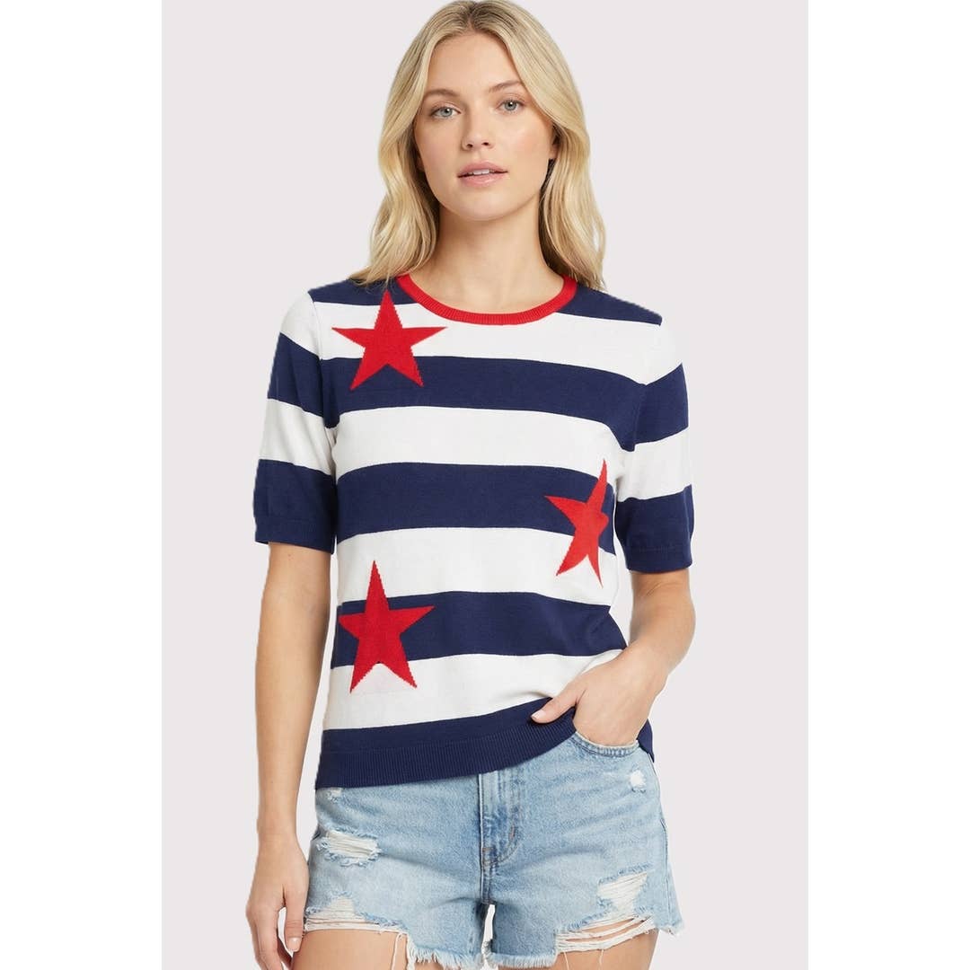 Navy/Red 4TH of July Star Striped Sweater