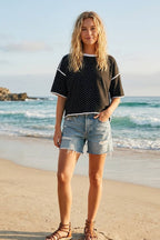 BLACK Polka Dot Contrast Trim ToP
