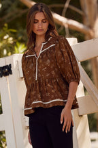 Western Printed Cotton Blouse: Cowboy Multi