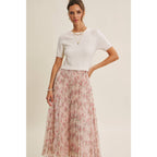 FIELD OF PLEATED WILDFLOWERS SWEATER TWOFER MIDI DRESS: PINK/LILAC