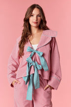 Gingham Plaid Pajama Set Sailor Collar & Bow Tie