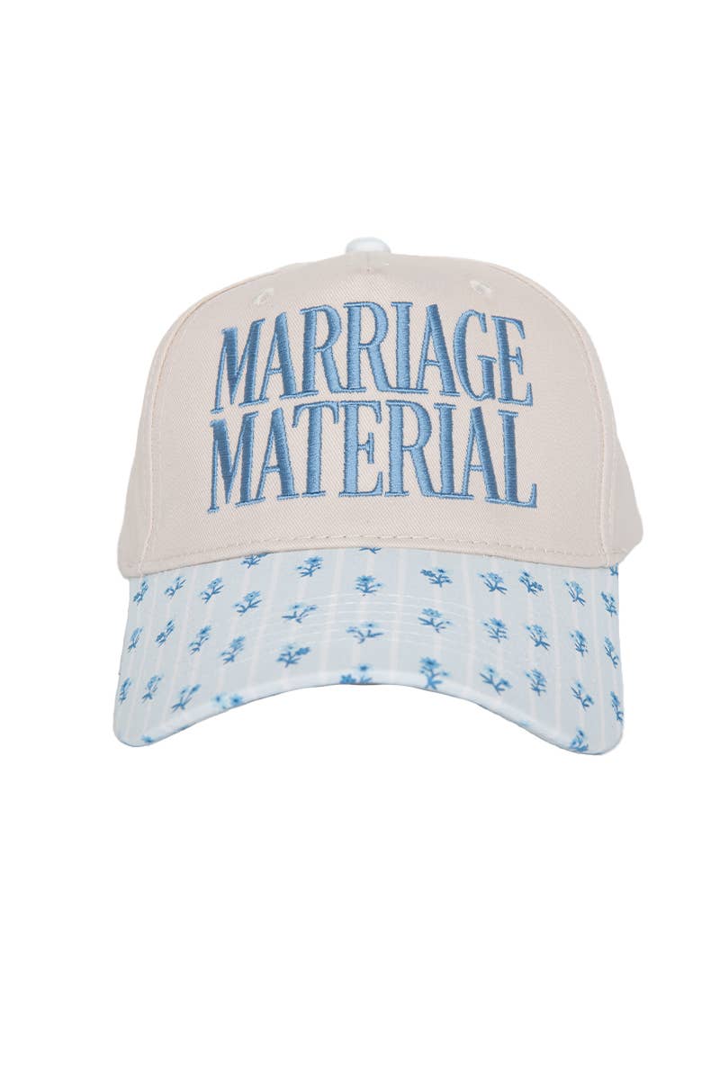 Marriage Material Two-Toned Trucker Hats For Women For Grads: Light Blue Floral