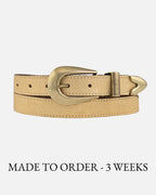 Gold Adrie | Skinny Leather Belt with Horseshoe Buckle and Tip
