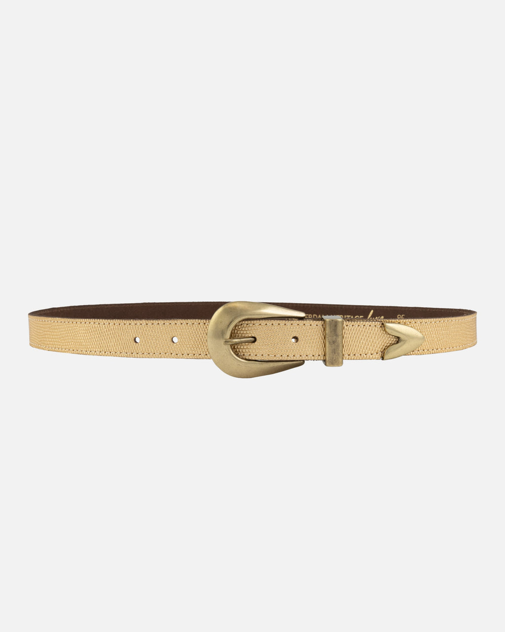Gold Adrie | Skinny Leather Belt with Horseshoe Buckle and Tip