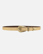 Gold Adrie | Skinny Leather Belt with Horseshoe Buckle and Tip