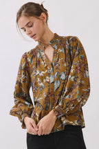 Floral Vine Print Blouse in Dark Mustard Multi – ODDI – view 5