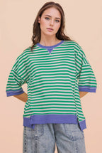 Kelly Green/Cream Oversized Stripe Casual Knit Top