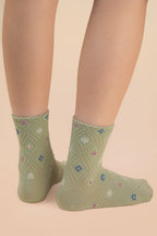 Floral Printed Textures Crew Socks: SAGE