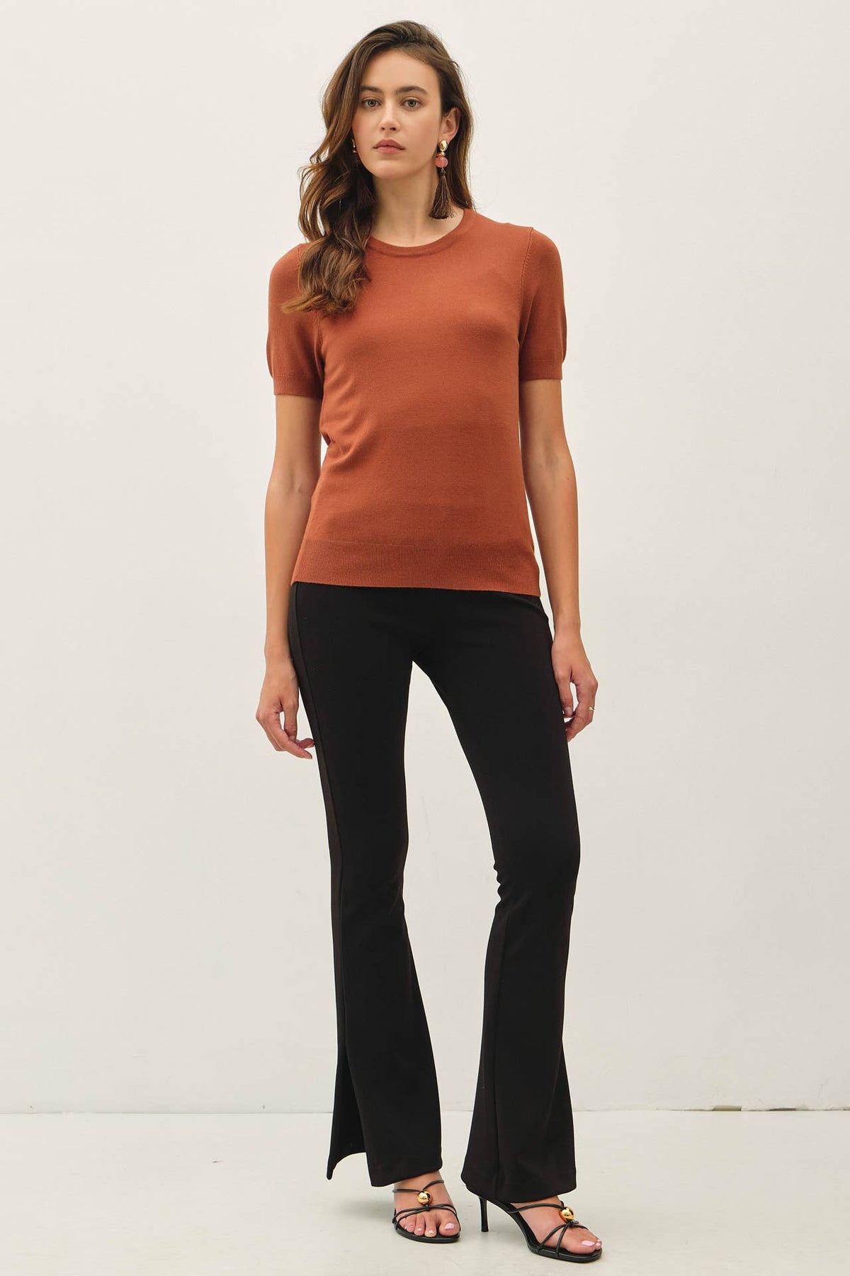 RUST SOFT BASIC SHORT SLEEVE SWEATER TEE – Be Cool – view 2