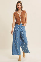 CROCHET SWEATER VEST W/ BOW DETAILS MOCHA