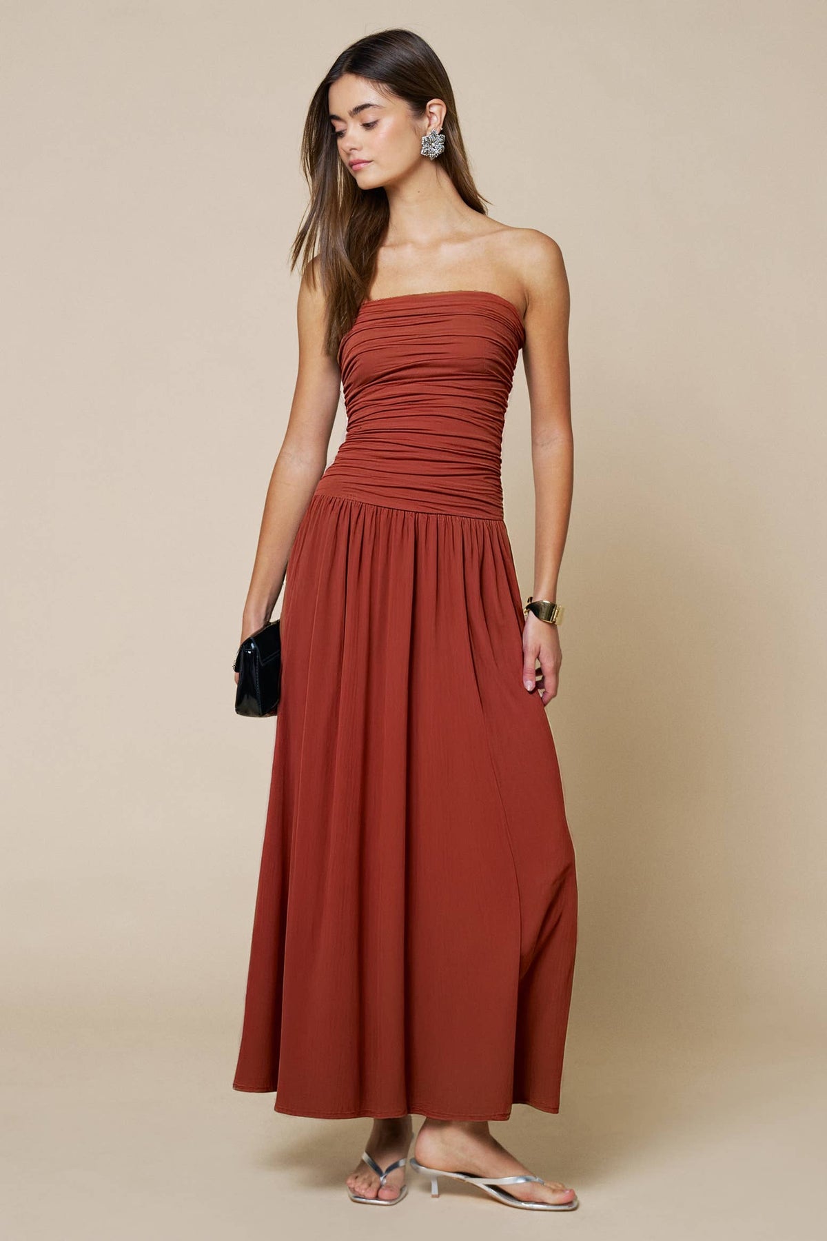 BRICK Strapless Ruched Maxi Dress