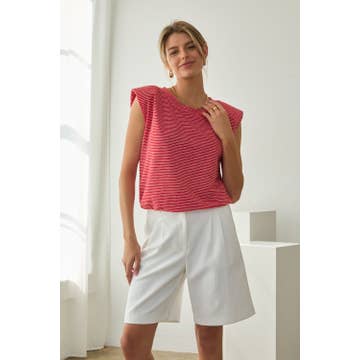Red Stripe Knit Bubble Hem Tank Top