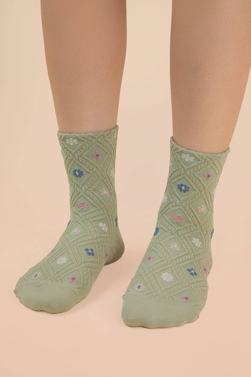 Floral Printed Textures Crew Socks: SAGE