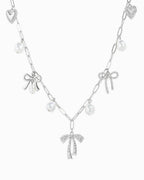 Multi Pearl Bow Charm Necklace: Gold