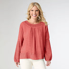 Ella Relaxed Long Sleeve Top: Coral