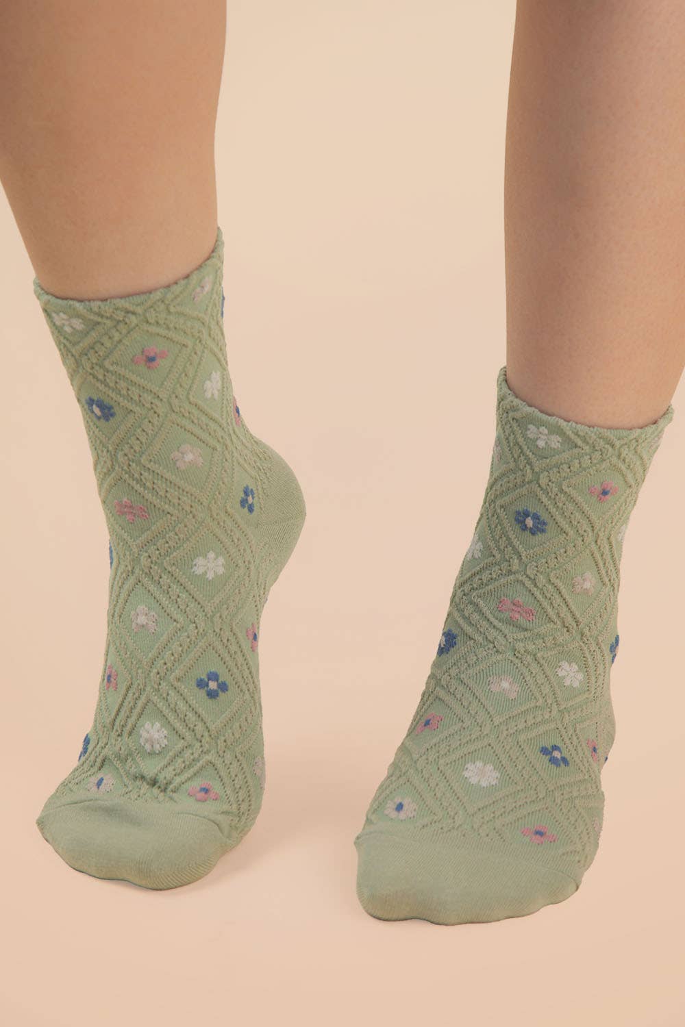 Floral Printed Textures Crew Socks: SAGE