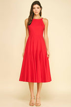 HALTER NECK A-LINE MIDI DRESS Red
