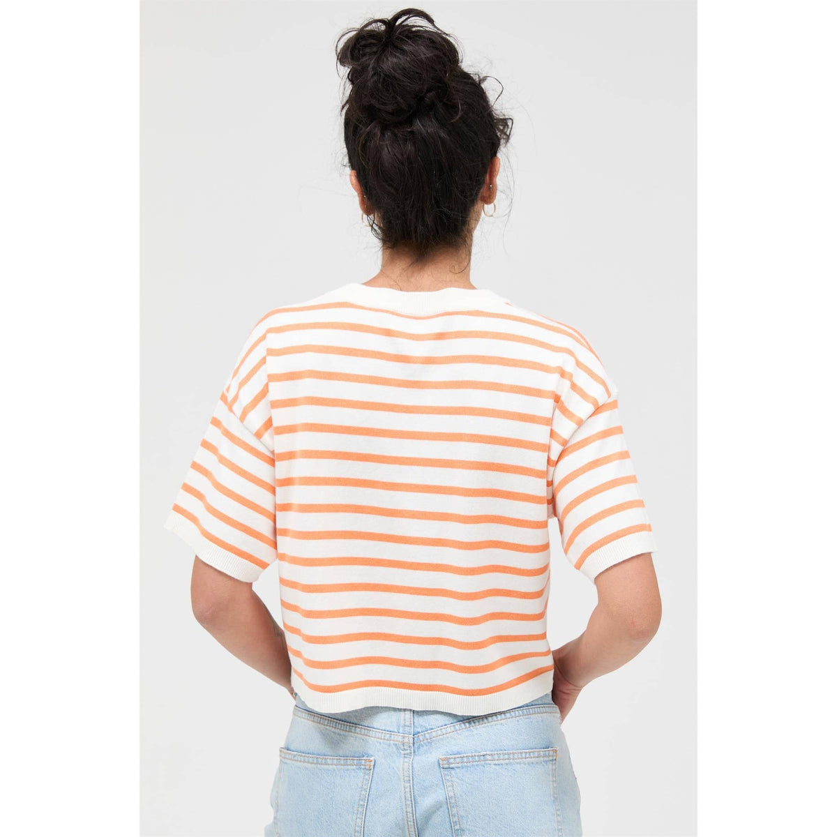 ORANGE Round Neck Striped Crop Top – HYFVE – view 3