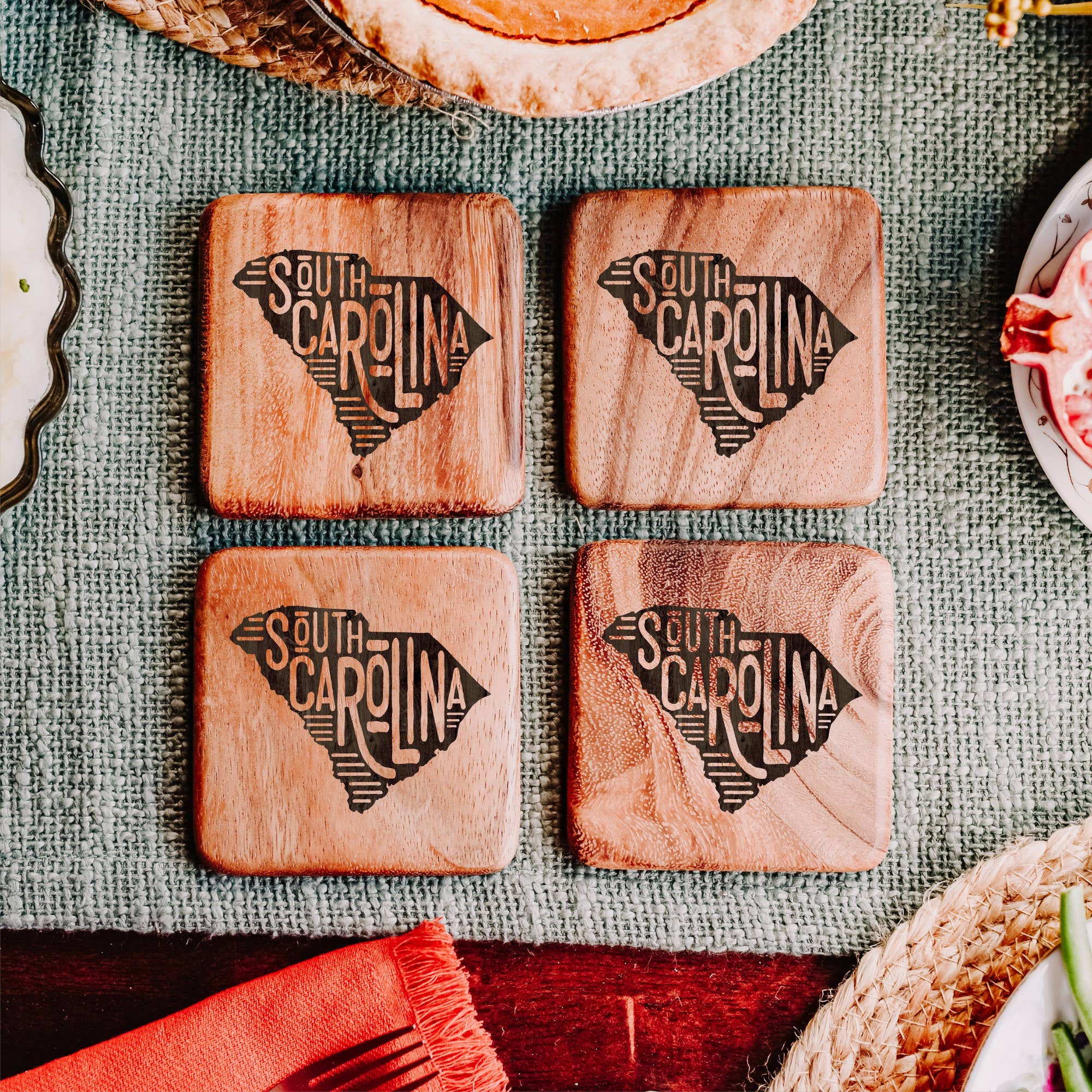 US State Map Coasters - Walnut Wood Coasters - Set of 4: Standard Grain