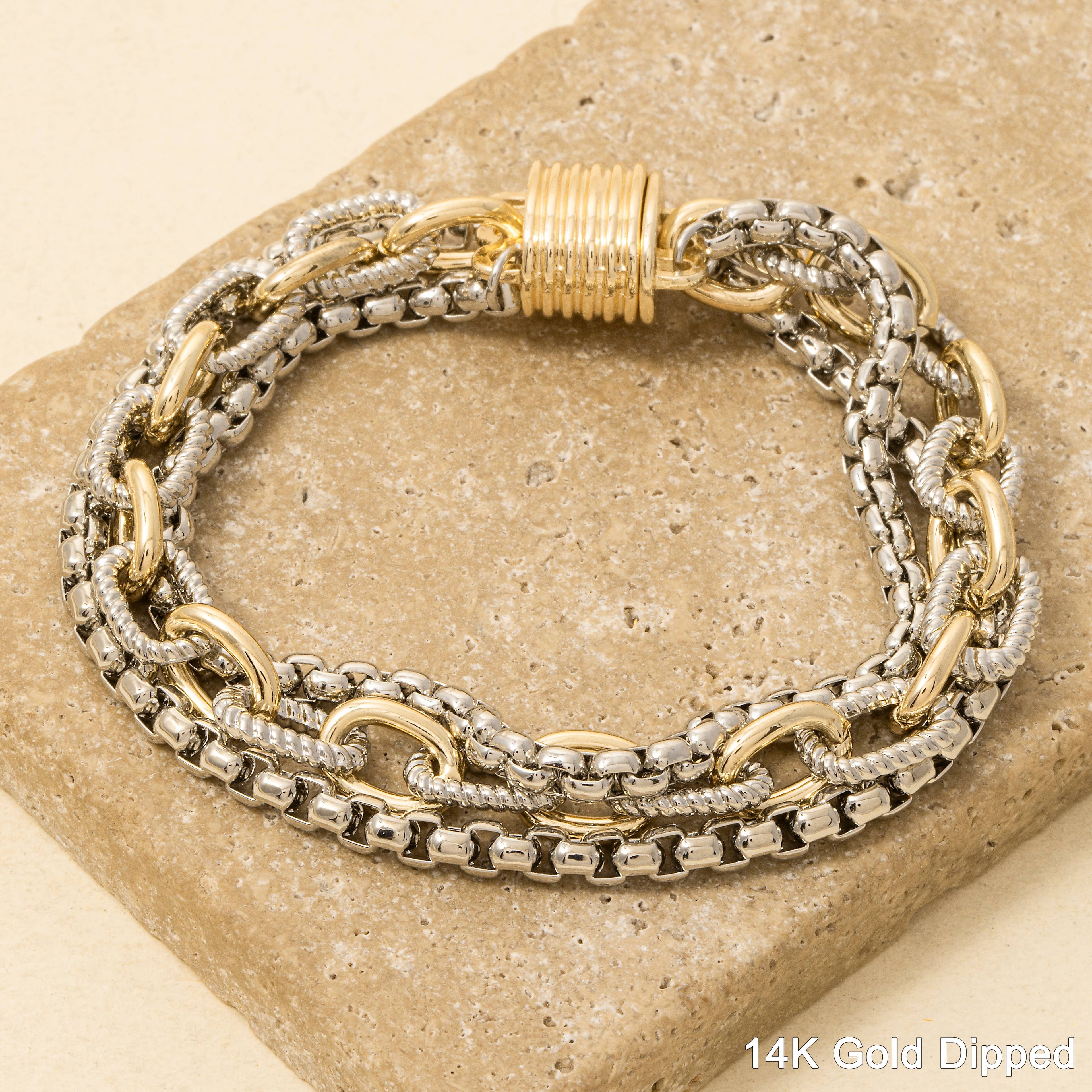 Assorted Chains Magnetic Lock Gold Plated Bracelet: GD