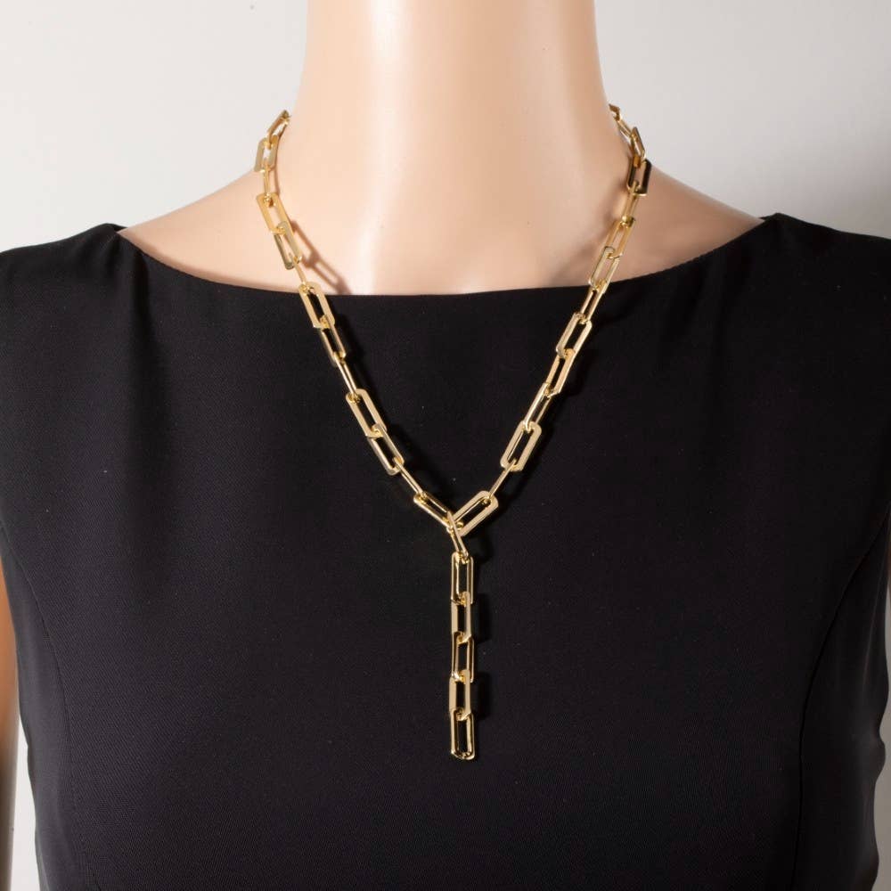 Chunky Paperclip Chain Y Lariat Necklace: G