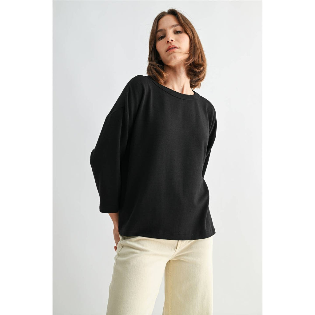 BLACK Knit Drop Shoulder Loose Fit Top