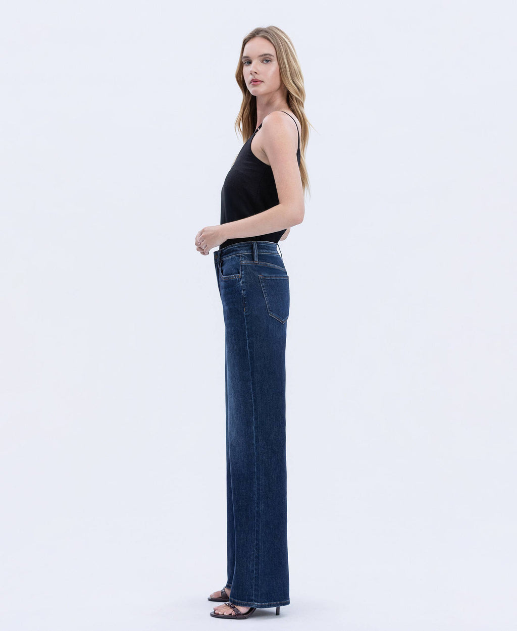 UPLIFTED JEWEL OLIVIA SUPER HIGH RISE FULL LENGTH DARK WASH WIDE JEANS