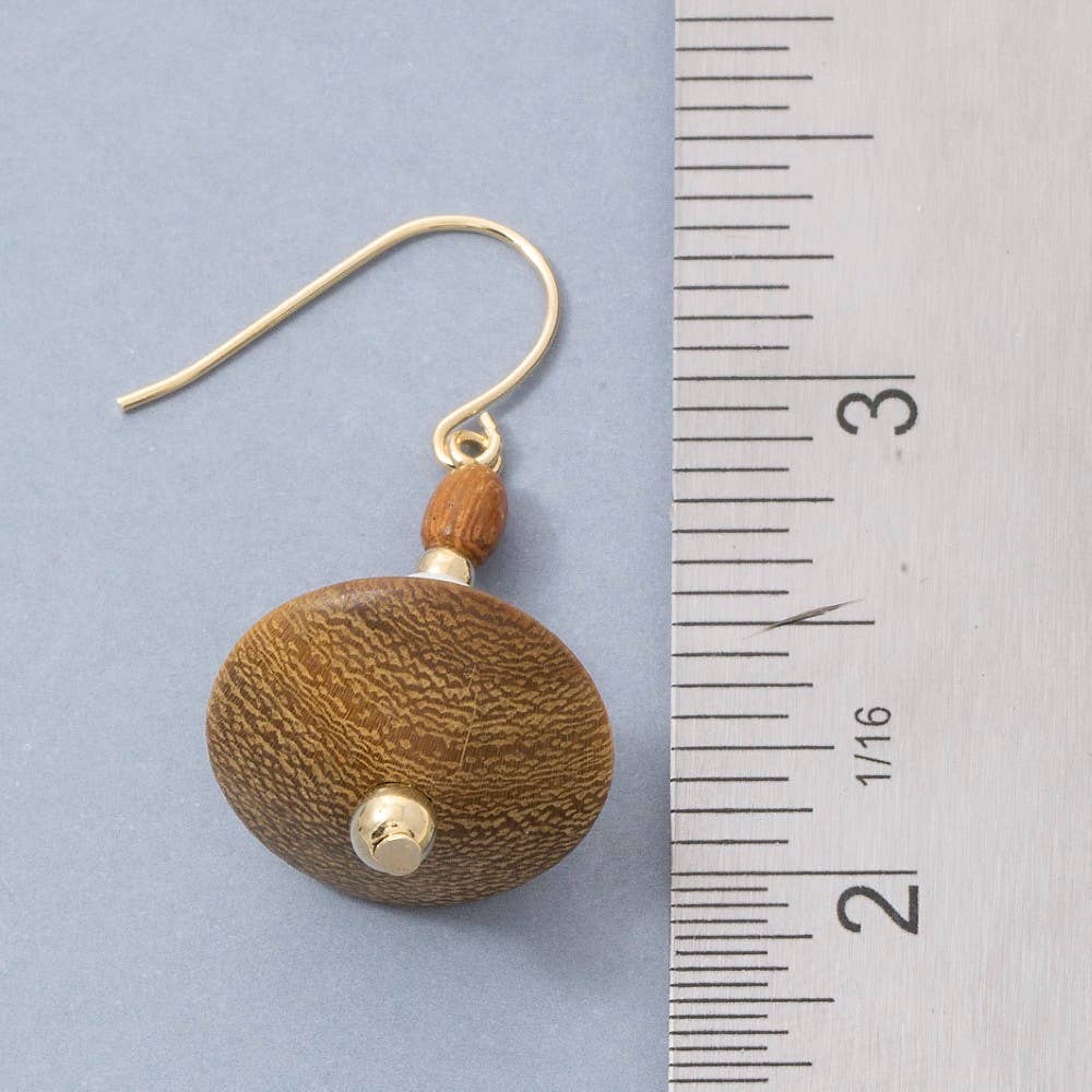 Wood Bead Natural Disc Drop Earrings