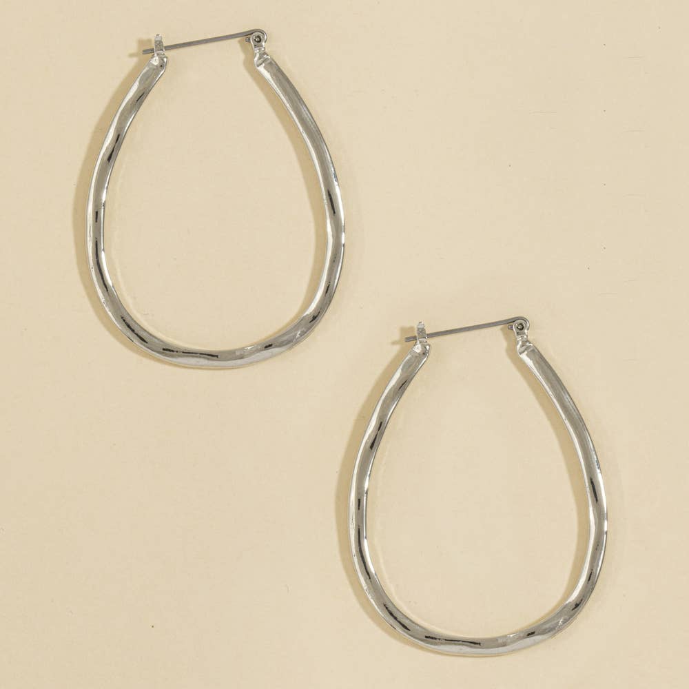 Hammered Teardrop Open Hoop Earrings: GD
