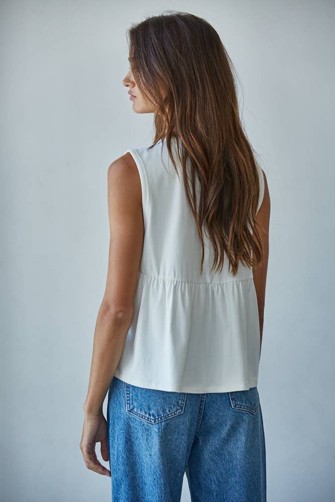 Knit Rayon Spandex Jersey Round Neck Sleeveless Top: Cream