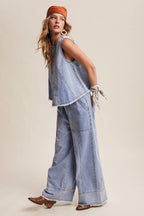 Blue Haze Washed Denim Tank & Wide-Leg Pants Set