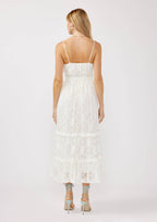 Spaghetti Strap Tiered Maxi Dress with Waist Tie: WhitE