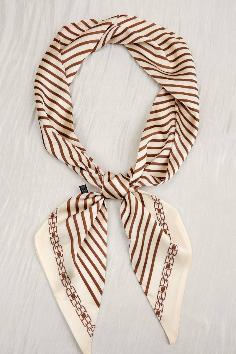 Cream Striped Satin Silky Skinny Scarf – Leto Accessories