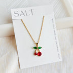 CHERRY NECKLACE | gold | crystal cherry charm necklace