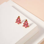 Christmas Tree Enamel Stud Earrings: Pink