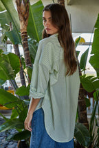 GREEN STRIPED Woven Cotton Polyester  Buttondown Shirt