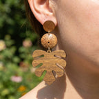 Wooden Monstera Leaf Dangle Earrings: BR