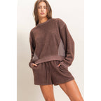 DARK BROWN Contrast Sweatshirt & Shorts Set