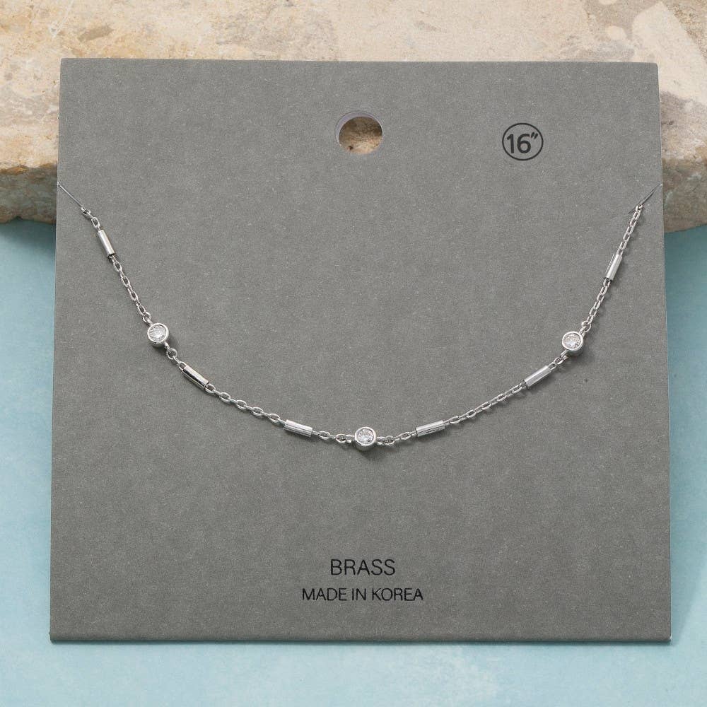 Cz Station Bar Chain Necklace: GDCRY