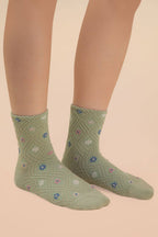 Floral Printed Textures Crew Socks: SAGE
