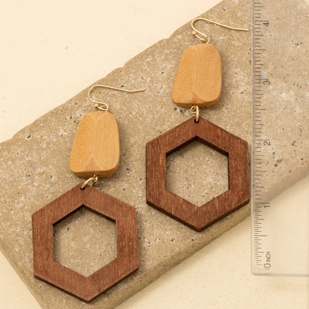 Hexagon Wood Drop Earrings: MLT